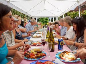 Tucking into the food